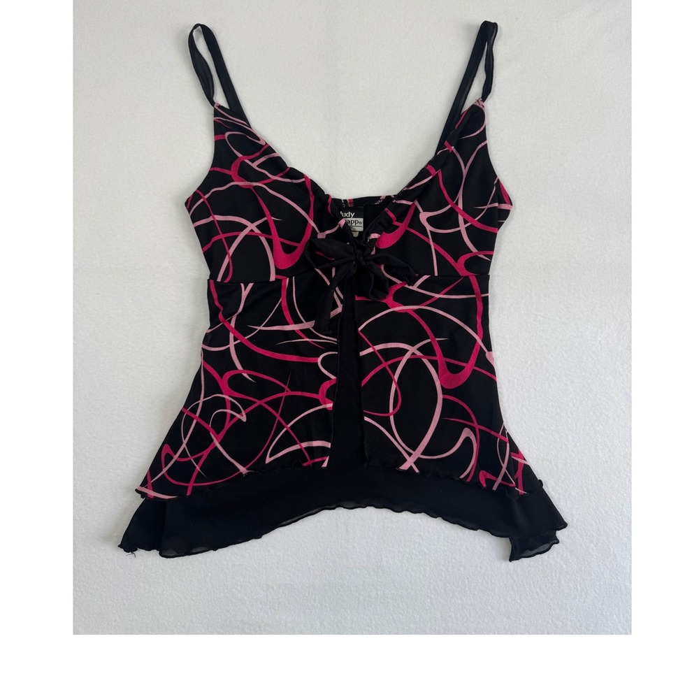 Y2K Grunge Judy‎ Knapp Swirl Print Cami Top Women Medium Black Pink 5126 S18